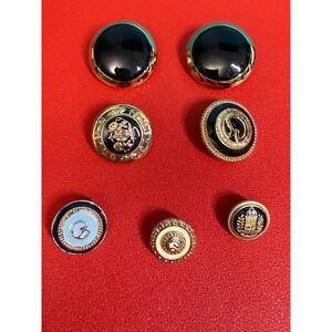 St John Knit Jacket Button Lot Gold Black Enamel Lion Crest Blue Logo Set